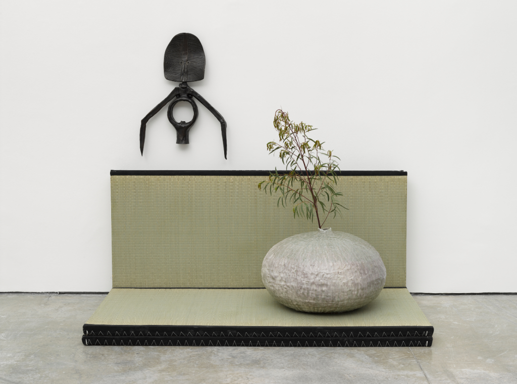 Theaster Gates, "Afro-Ikebana", 2019; cast bronze, clay and tatami mats. Image courtesy of the artist and White Cube (Theo Christelis).